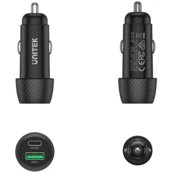 Unitek Ładowarka samochodowa 38W USB-A USB-C QC3..0