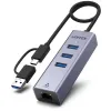Unitek Hub USB C 4w1 Ethernet 3 x USB A 5 Gbps z adapterem USB A