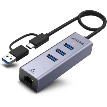 Unitek Hub USB C 4w1 Ethernet 3 x USB A 5 Gbps z adapterem USB A