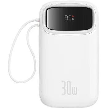 Powerbank Baseus QPow 2 20000mAh 30W z 2 wbudowanymi kablami USB-C - biały