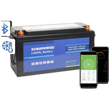 Akumulator LiFePO4 EUROPOWER serii LFP 12,8V 150Ah Bluetooth, mata grzewcza (Żywotność ~2000 cykli)
