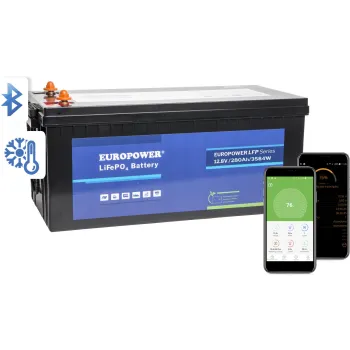 Akumulator LiFePO4 EUROPOWER serii LFP 12,8V 280Ah Bluetooth, mata grzewcza (Żywotność ~4000 cykli)