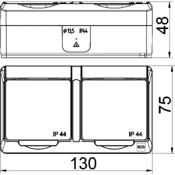 Hermes Gniazdo hermetyczne podwójne natynkowe z uziemieniem 16A IP44 z klapką dymną GNT 0322‑01