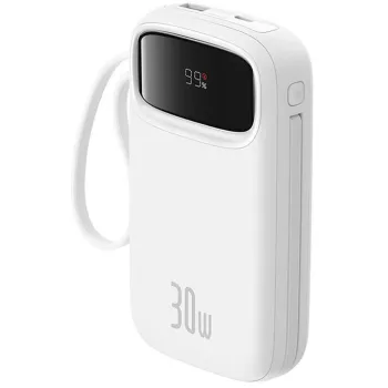 Powerbank Baseus QPow 2 10000mAh 30W z 2 wbudowanymi kablami USB-C - biały
