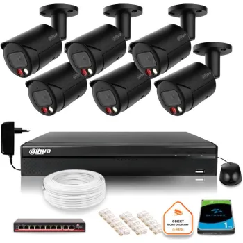 Zestaw monitoringu IP Dahua 4MPx 2K 6 kamer czarnych zewnętrznych z dyskiem