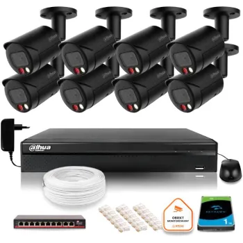Zestaw monitoringu IP Dahua 4MPx 2K 8 kamer czarnych zewnętrznych z dyskiem