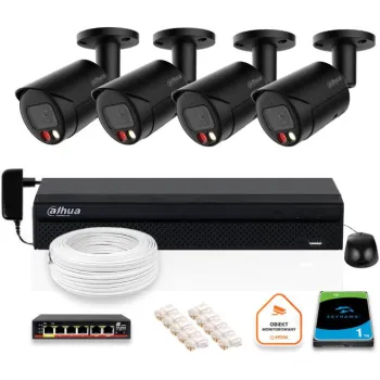 Zestaw monitoringu IP DAHUA 4 kamery tubowe zewnętrzne czarne 8MPX