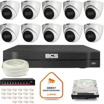 Zestaw monitoringu IP BCS Line 10x Kamera BCS-L-EIP14FSR3-AI1 Rejestrator z dyskiem