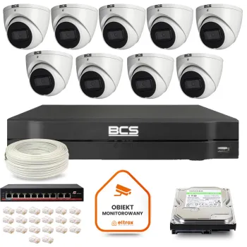 Zestaw monitoringu IP BCS Line 9x Kamera BCS-L-EIP14FSR3-AI1 Rejestrator z dyskiem