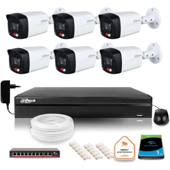Zestaw monitoringu IP Dahua 2MPx 6 Kamer zewnętrznych Smart Dual Light IR LED 30m