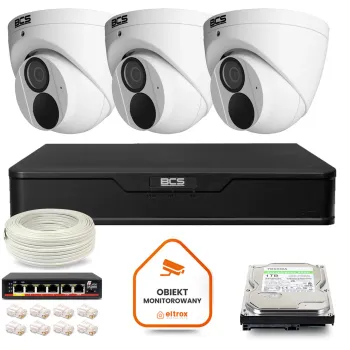 Zestaw monitoringu IP BCS Point 3x Kamera BCS-P-EIP28FWR3-Ai2 Rejestrator z dyskiem