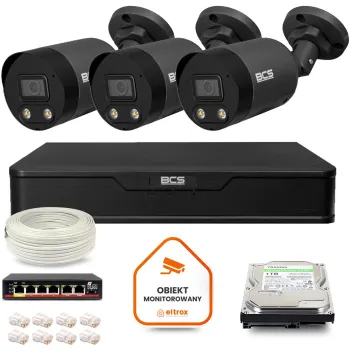 Zestaw monitoringu IP BCS Point 3x Kamera BCS-P-TIP28FWR3L2-Ai2-G Rejestrator z dyskiem