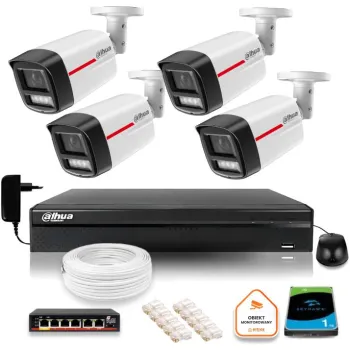 Zestaw monitoringu IP DAHUA 4 kamery zewnętrzne WizColor 2K 50m