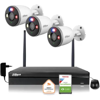 Zestaw monitoringu IP Dahua 3 Kamery tubowe WI-FI 5MPx aktywne odtraszanie LED IR do 30m